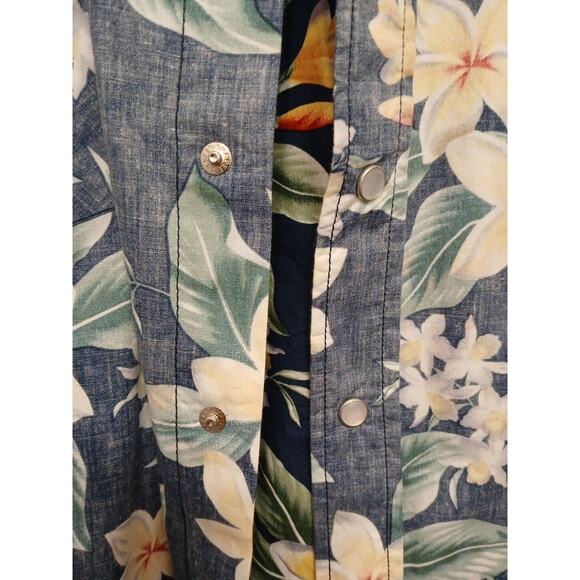 Cowboy Gang Shirt Men's 2XL Blue Pearl Snap Hawaii Floral PLUMERIA Western Boho - Picture 5 of 16